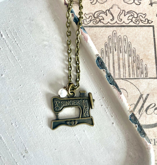 Sewing machine charm necklace