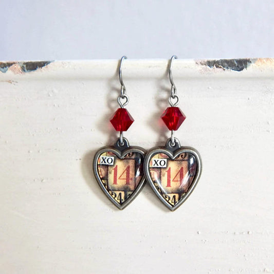 Valentine's Day heart earrings - XO February 14th