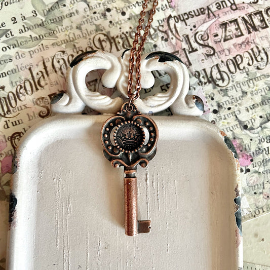 The queen's key -  crown key charm necklace